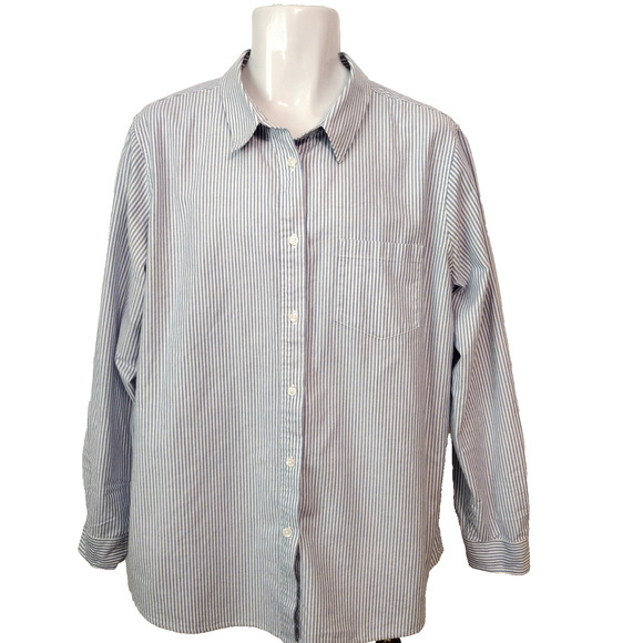 L.L. Bean Shirt Blue Striped Button Down Classic Oxford 100% Organic Cotton XL - Picture 4 of 11